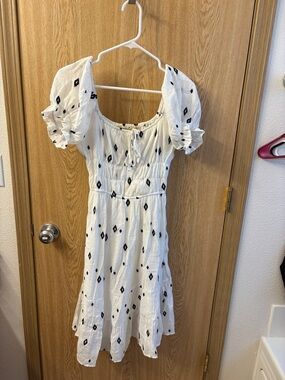 Liberty Love White Midi Dress with Black Diamond Print